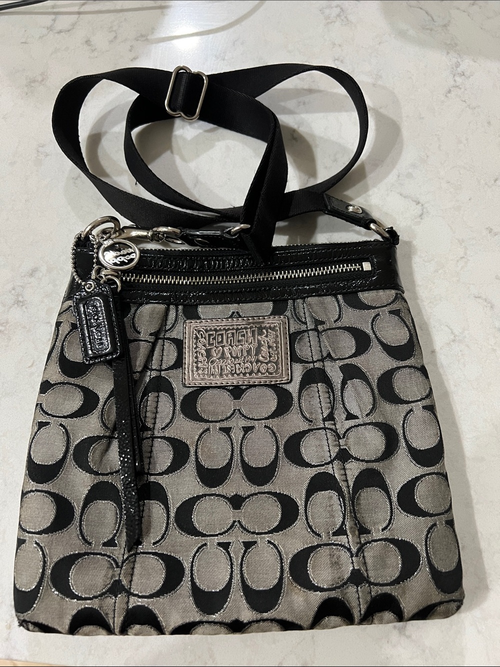 Coach Poppy Signature Crossbody in Black and Gray Jacquard